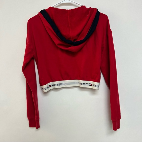 Tommy Hilfiger Cropped Sweatshirt Hoodie Red White Blue athletic 90s Style XS - Picture 8 of 9